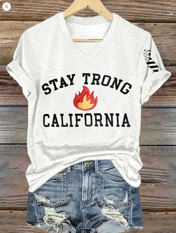 T-shirt til kvinder med V-hals i polyester