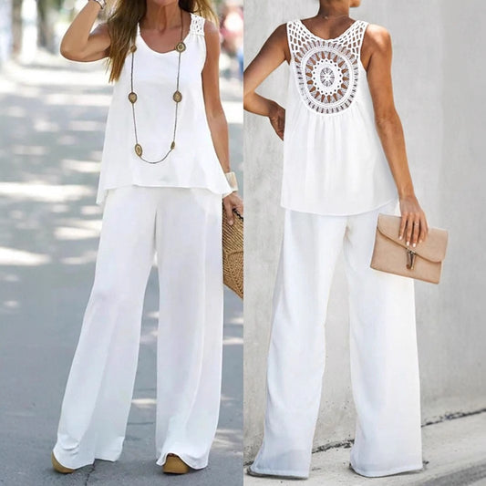 Casual Chic Elegant Floral Set With Hollow-Out Back