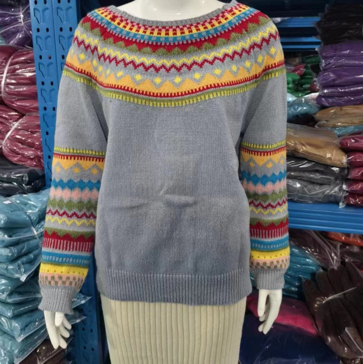 Women's Sweater Round Neck Multicolor Loose Fashion Pullover