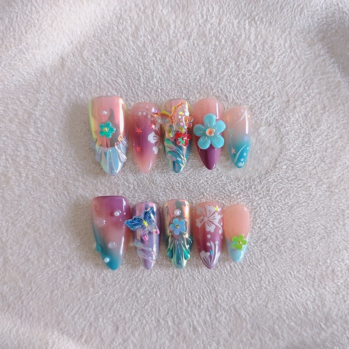 Handmade Colorful Sculpture Small Flower Butterfly Wear Manicure