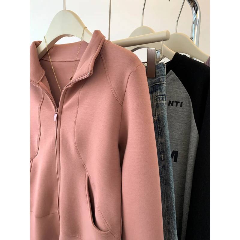 Plus Size Cardigan med lynlås og opretstående krave