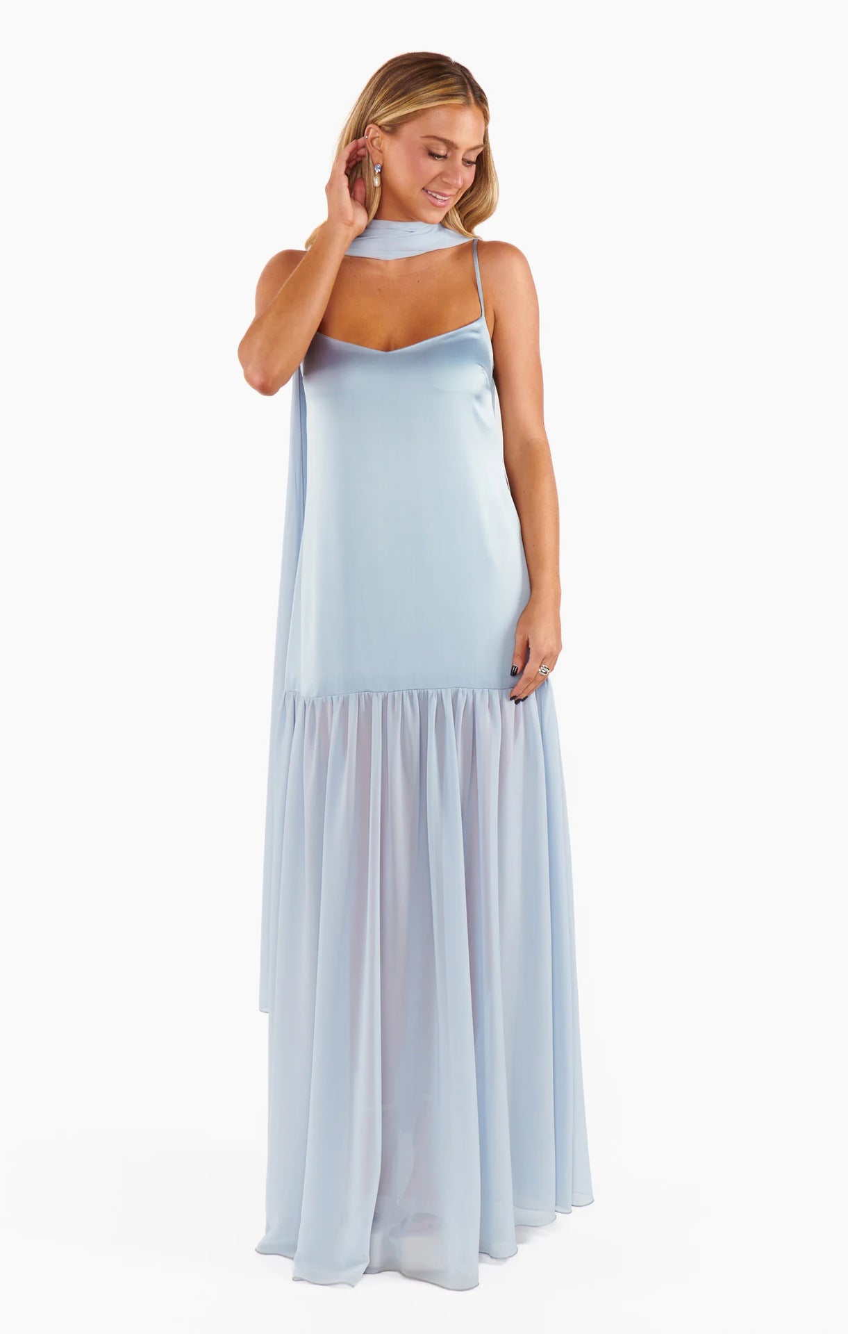 Solid-color Chiffon And Satin Patchwork Slip Dress
