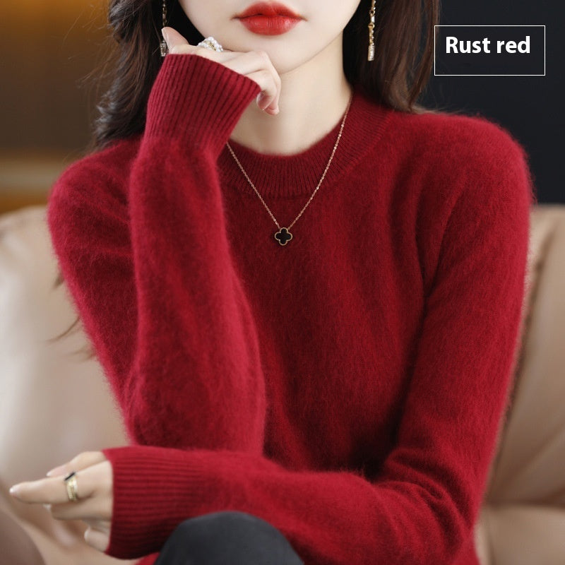 Round Neck Loose Solid Color Mink Sweater Pullover Base Woolen Sweater
