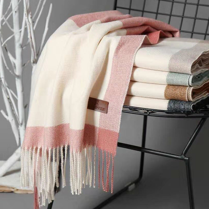 Imitated Wool All-match Double-sided Autumn And Winter Thickened Warm Scarf