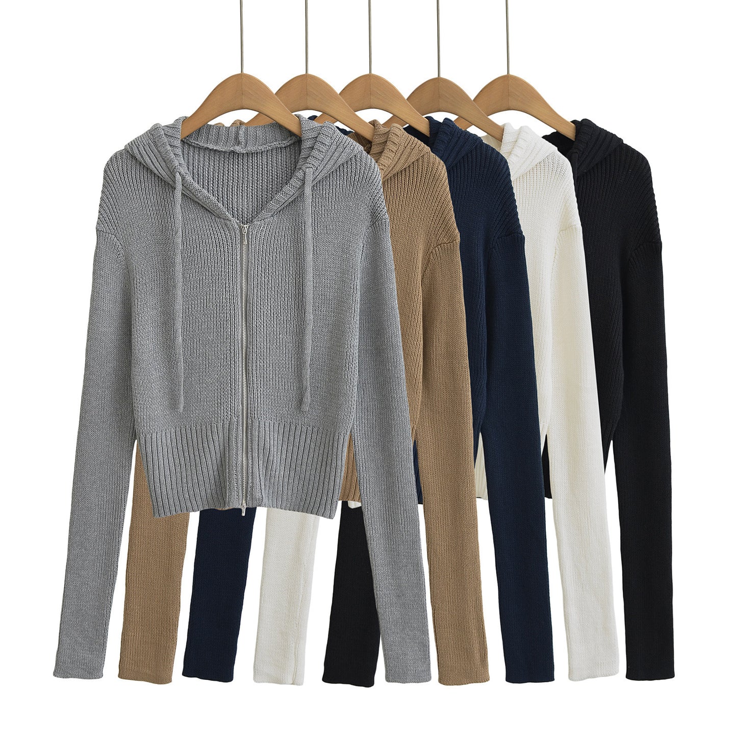 Women's American-style Hooded Zipper Knitted Cardigan Early Autumn New Short