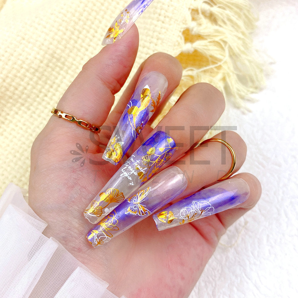Nail Sticker Laser Golden Maple Leaf Letter Fan 3D