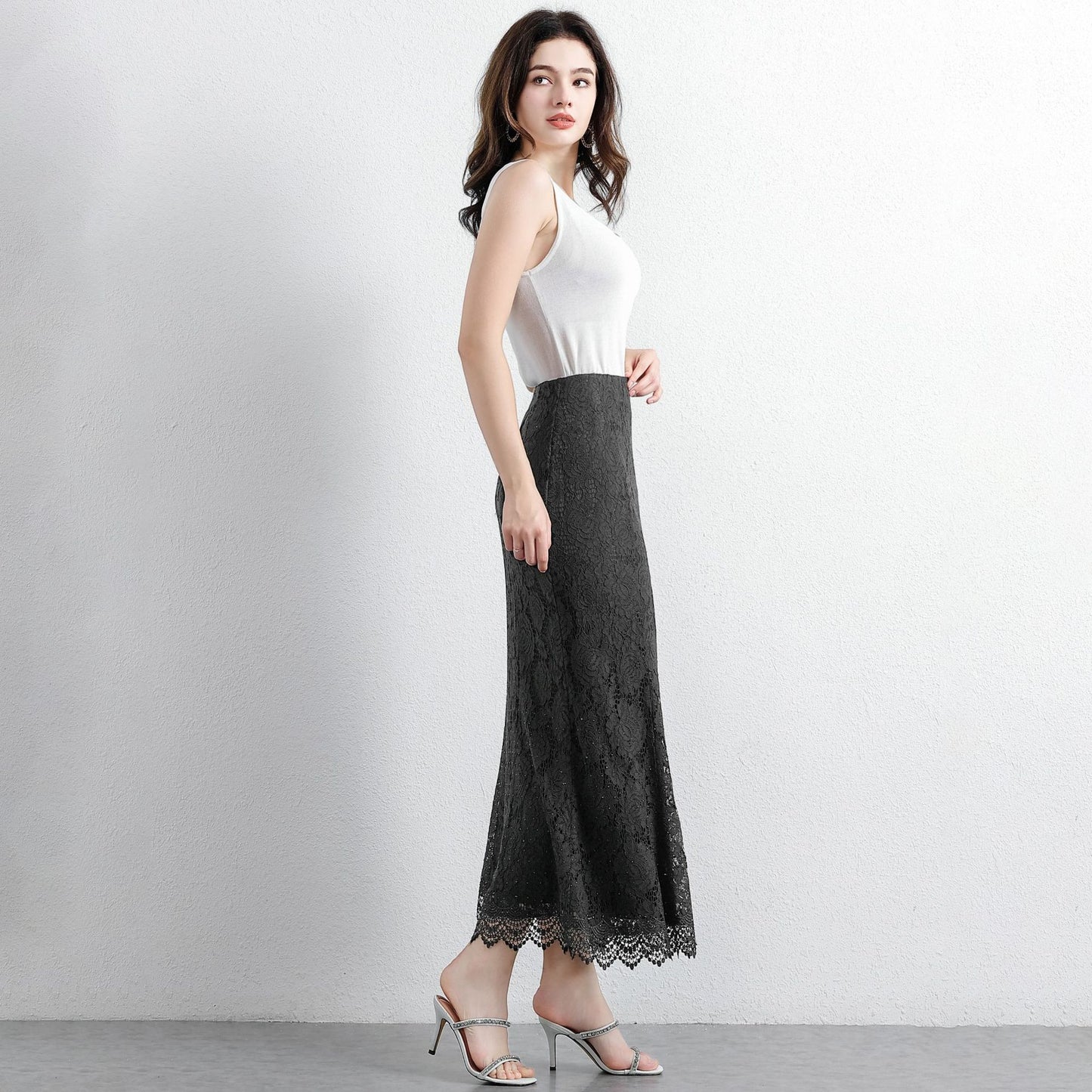 Hollow-out Rhinestone High-waist Figure-flattering Long Dress