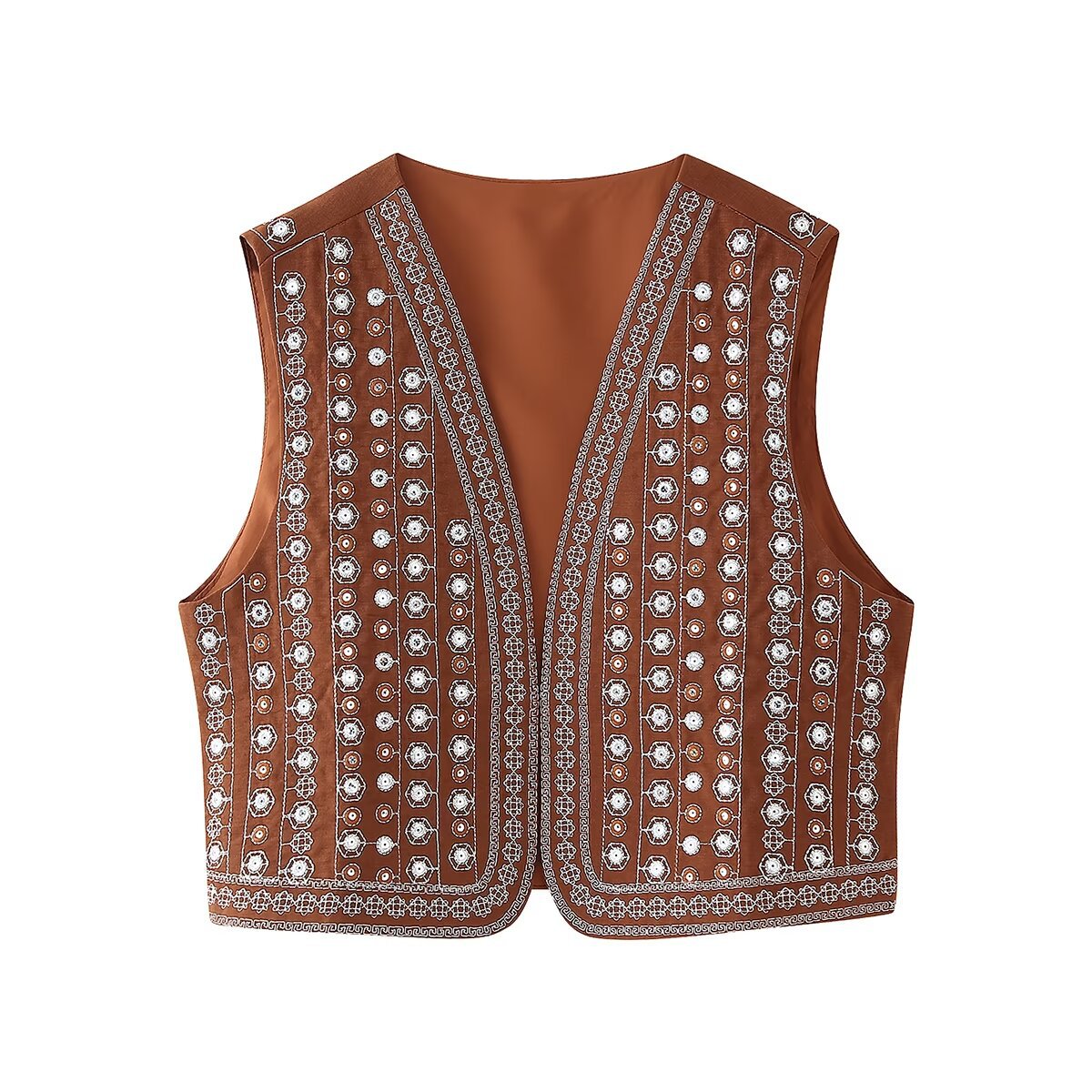 New Autumn Fast-Fashion Beaded Embroidery VestChesnut