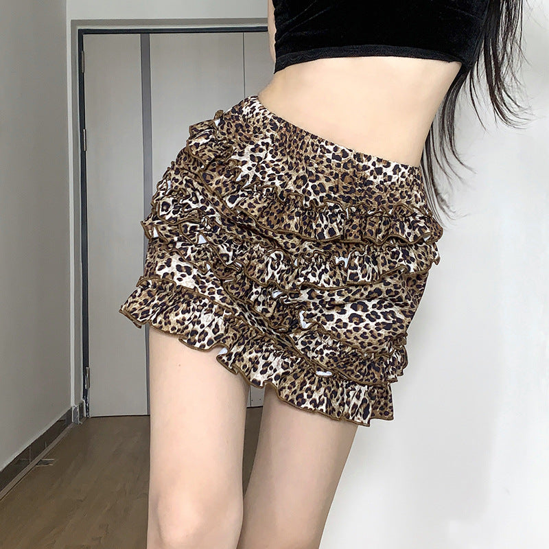 Hot Girl Sexet Leopardprint Træ Øre Syning Pigestil Kagekjole