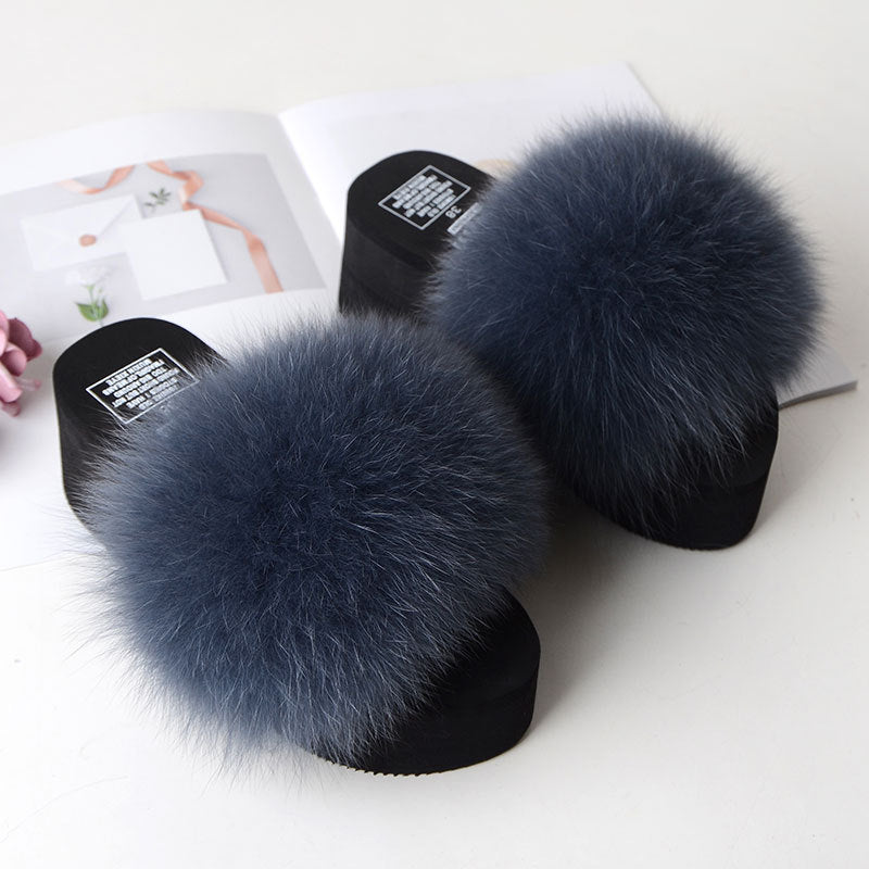 New Fox Fur Women's Sandals Height Increasing Leisure
