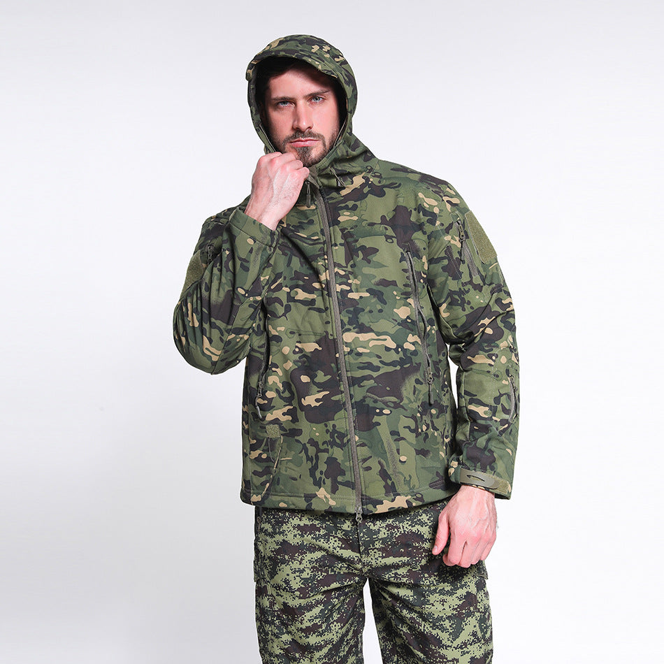 Large-size Softshell Fleece Outdoor Jacket Warm Camouflage For Winter
