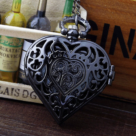 Pocket Watch Retro Style Hollow Heart Shaped