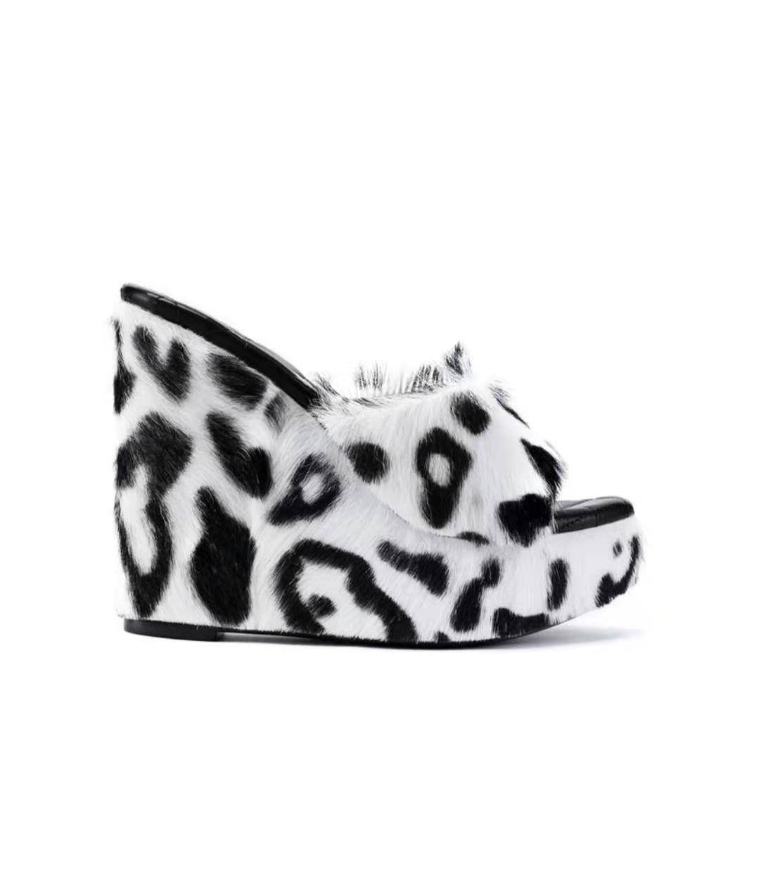 Mink Fur Slippers Platform Wedge Heel Fashion Outdoor Women's Shoes