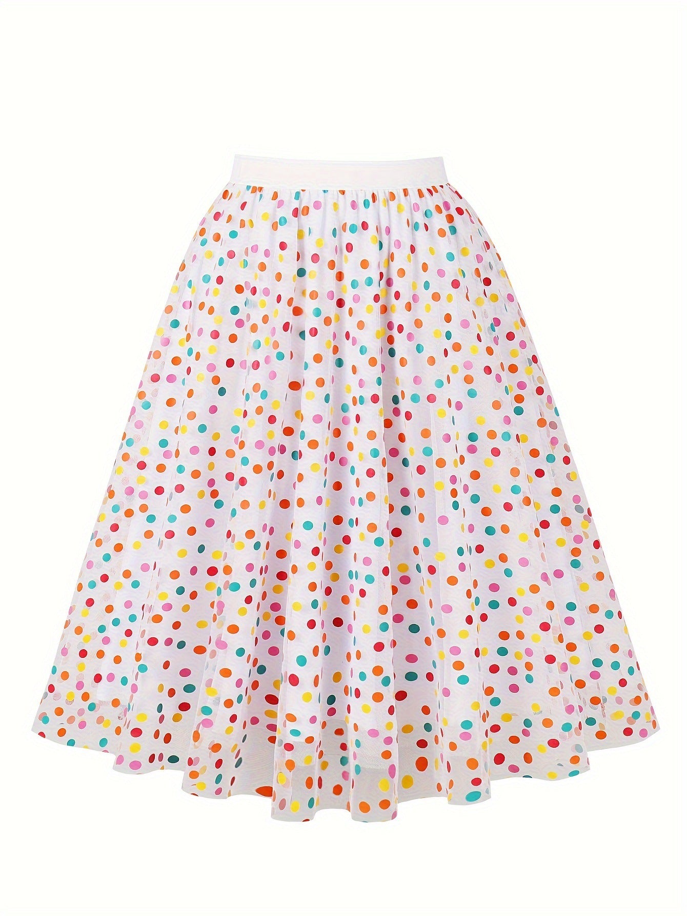 Mesh Skirt Color Polka Dot Printing