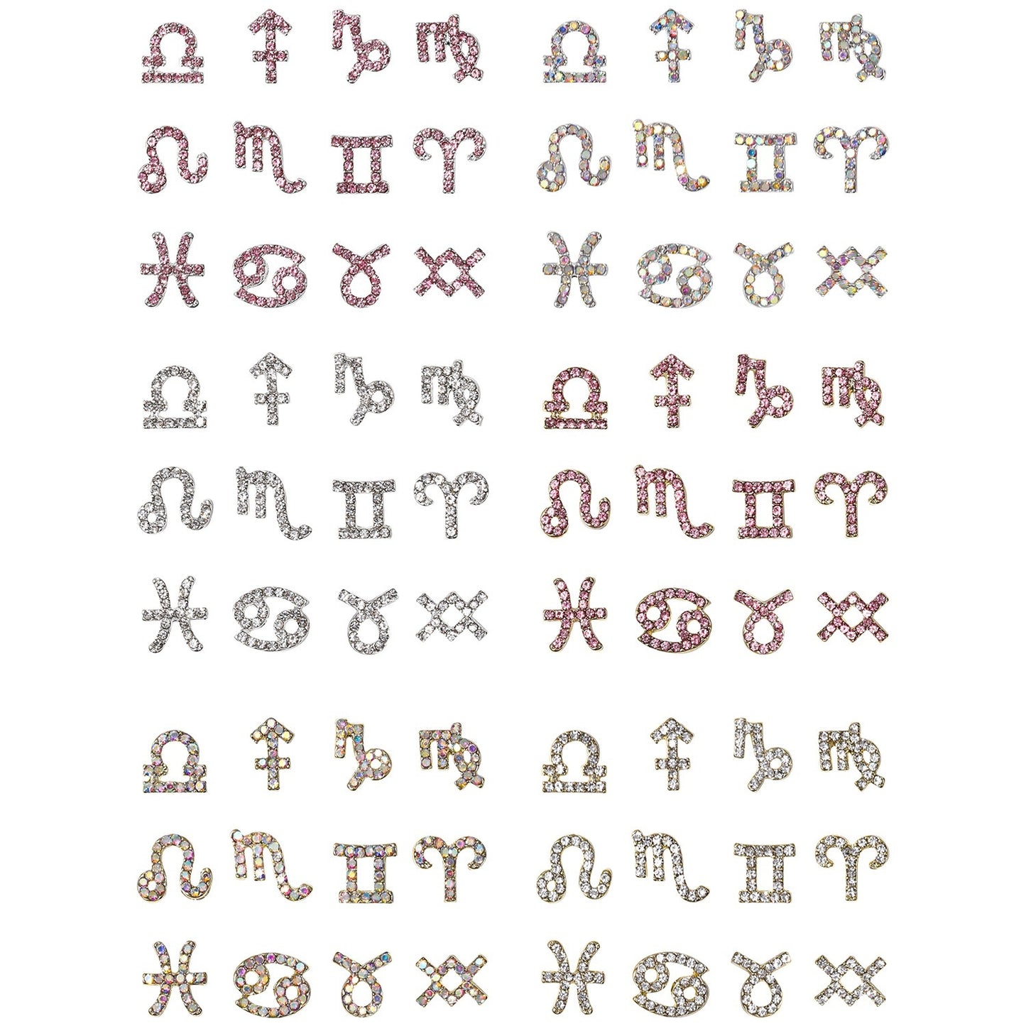 12 Zodiac Sign Nail Art Accessories Alloy Rhinestone 3D Nail Stickers For DIY Nail Decorations