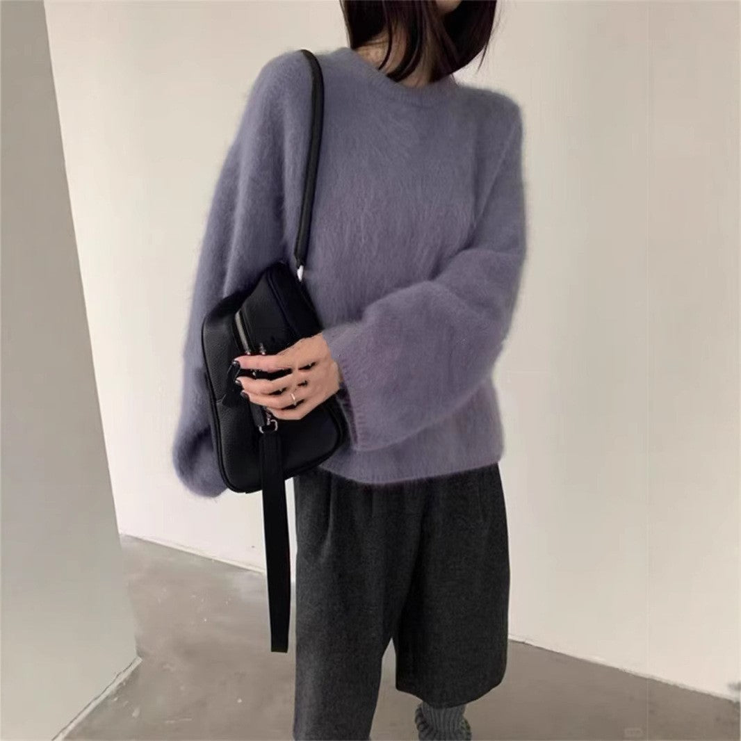 Idle Style Green Show White Long Sleeve Sweater Women Loose Pullover Inner Wear Chic