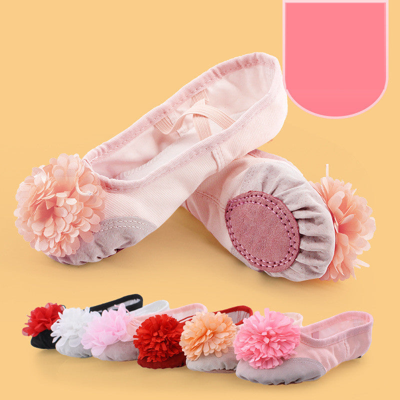 Children's Flat-bottomed Exercise Flower Ballet Shoes