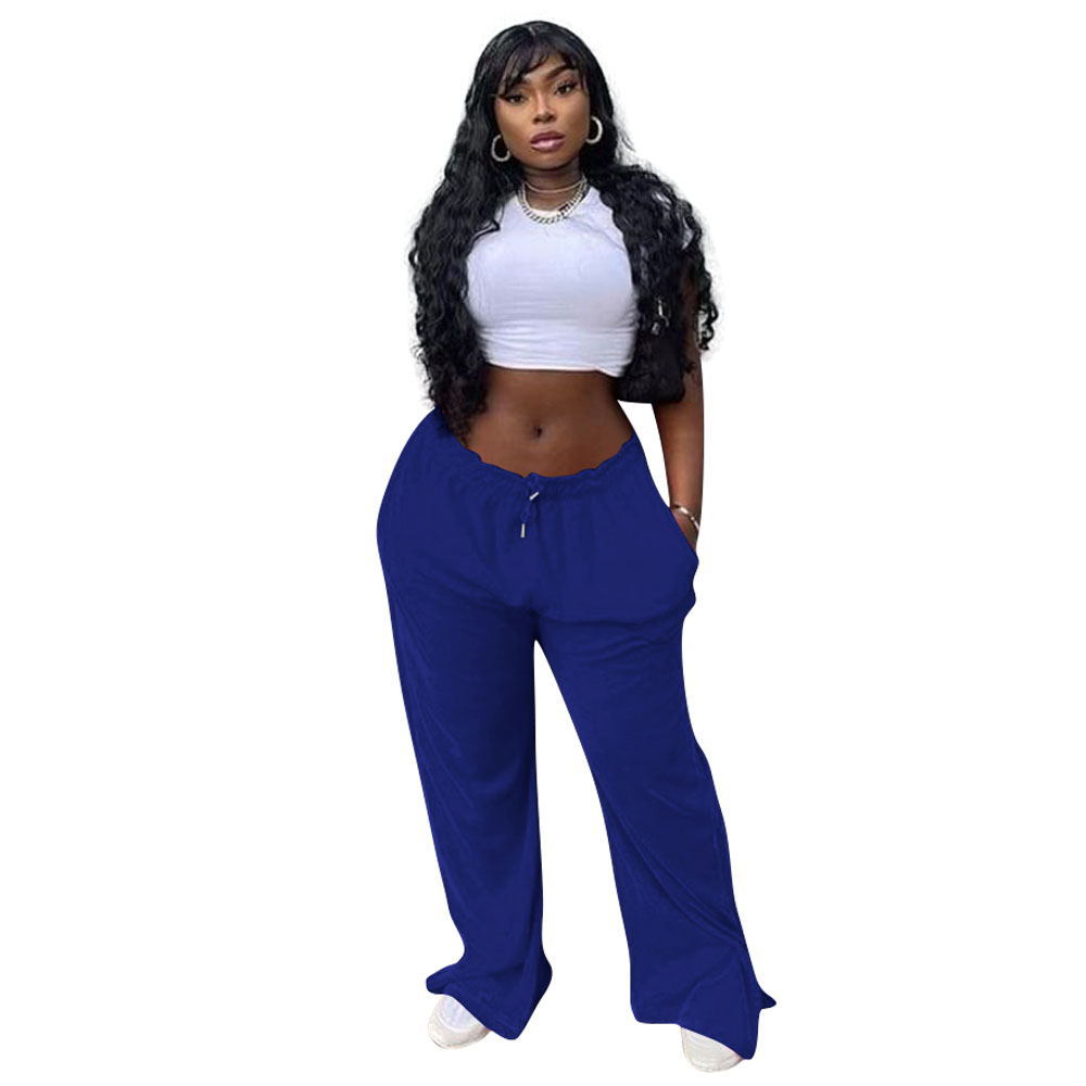 Women's Solid Color Casual Loose Slit Fashionable Wide Leg Pants