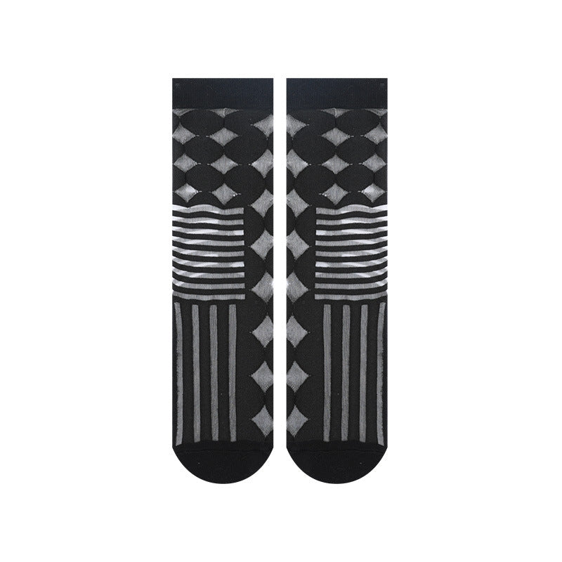 Women's Summer Thin Asymmetric Spun Glass Striped Diamond Socks