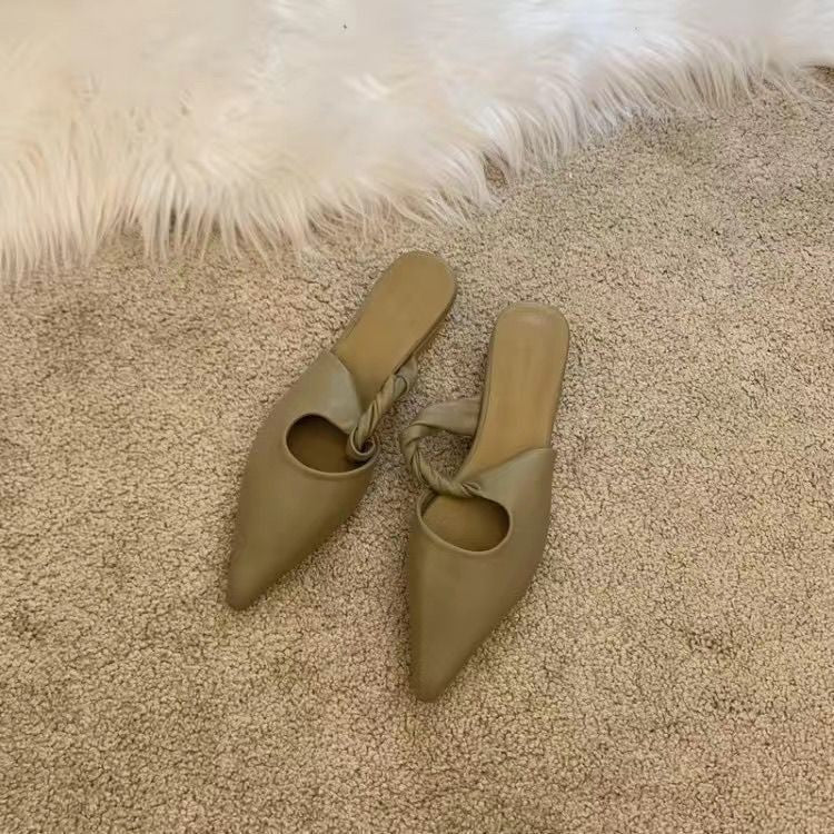 Spring Special-interest Design Soft Leather Semi-toe Box Women's Slippers