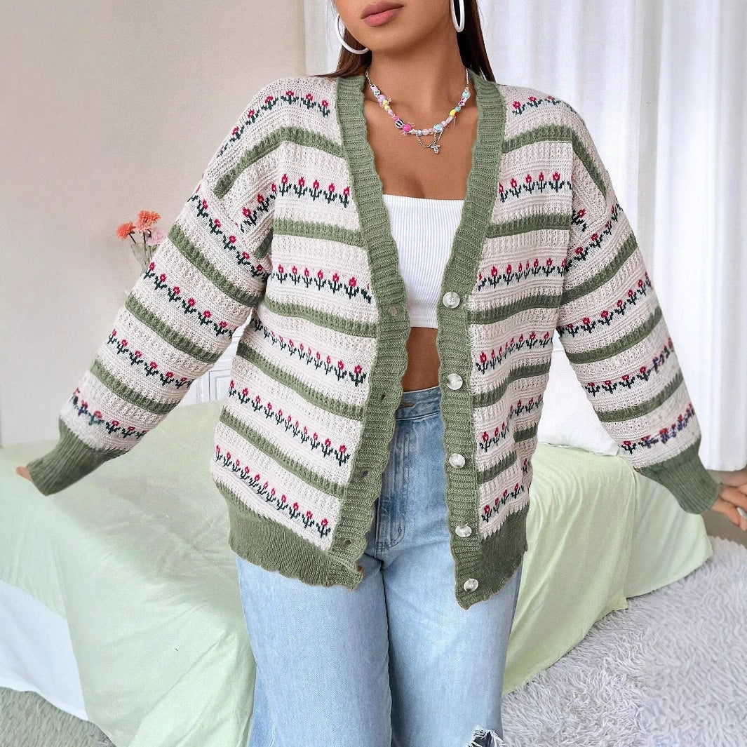 Retro Hollow All-match Flowers Floral Cute Sweater