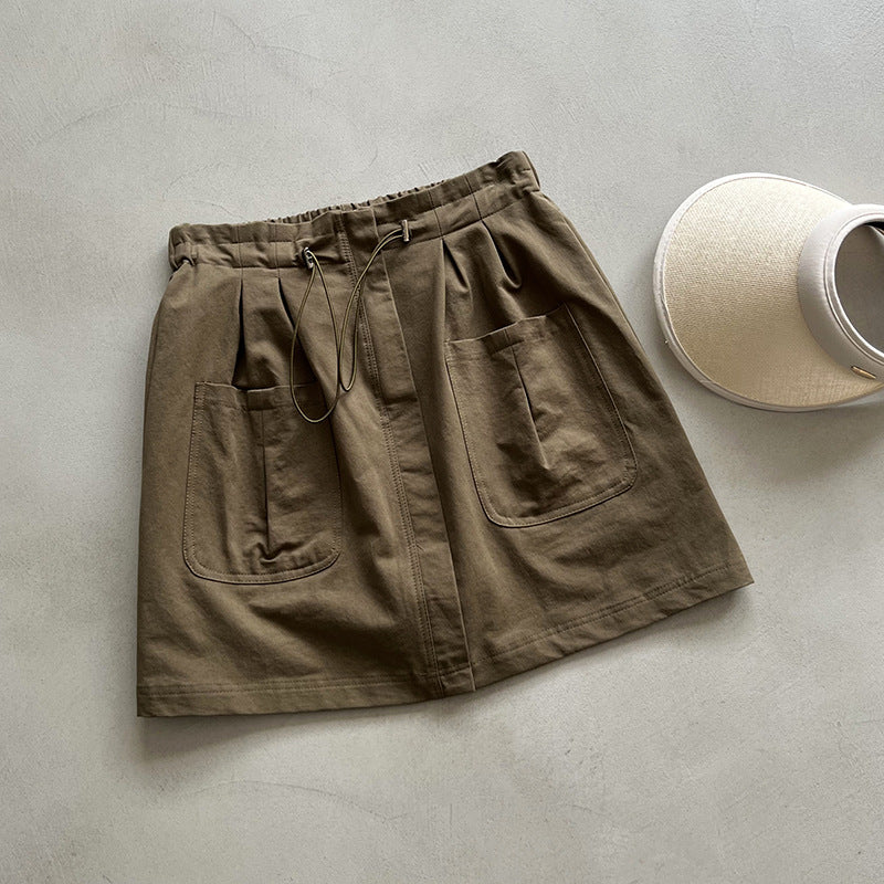 Drawstring Elastic Waist Skirt Large Workwear With Pocket Skirt