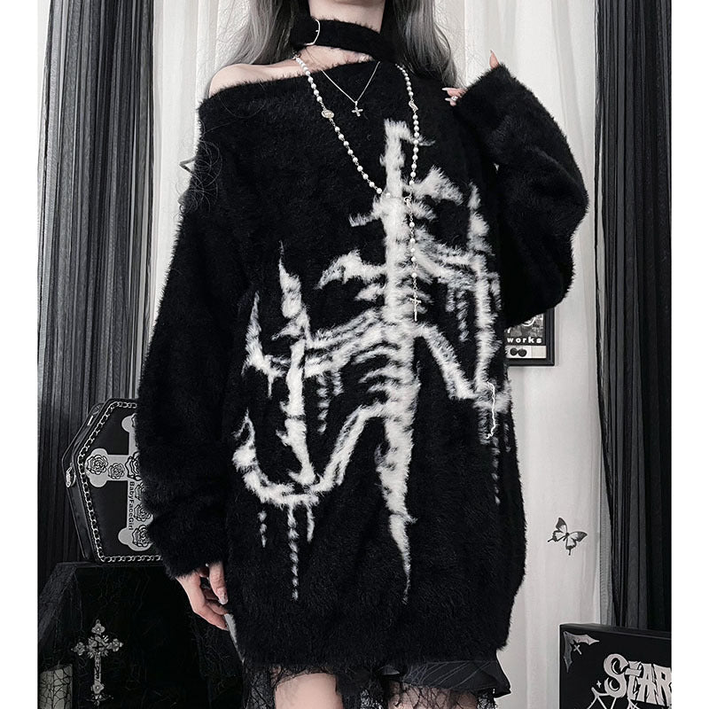 Autumn And Winter New Dark Off-the-shoulder Diagonal Collar Loose Top