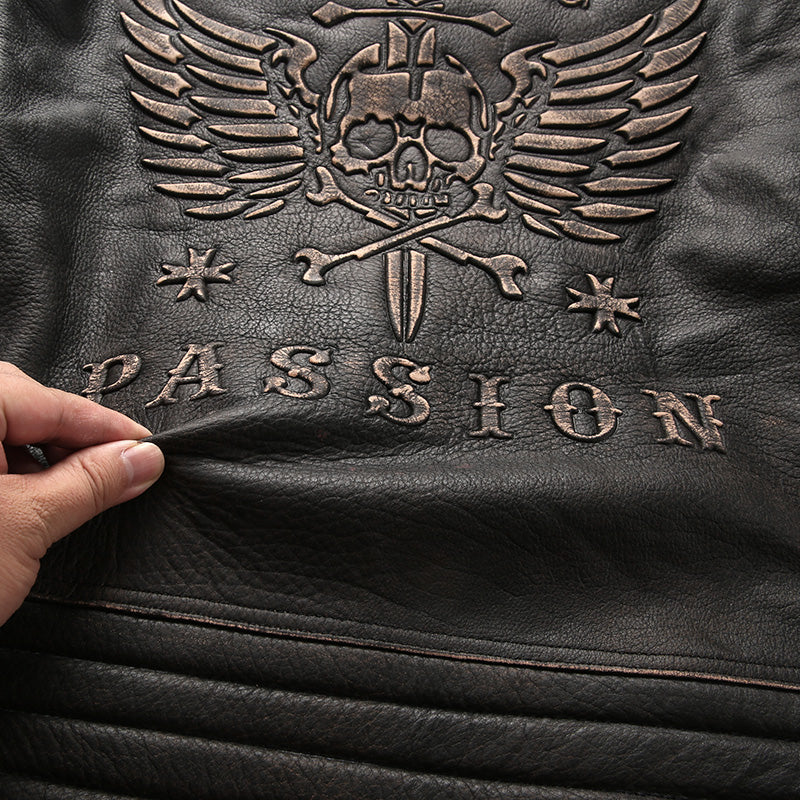 Genuine Leather Jacket Men's Top Layer Cowhide Frayed Jacket