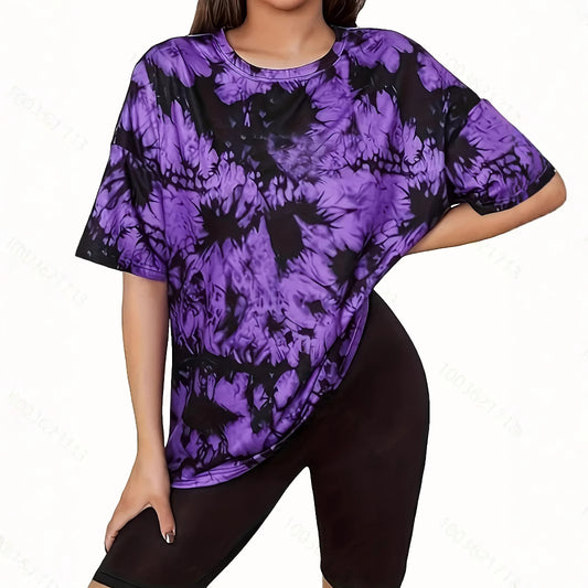 Pullover Tie-dyed Loose Round Neck Short Sleeve