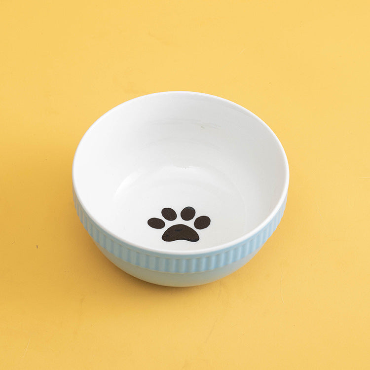 Ceramic Pet Bowl High Foot Neck Protection Snacks Anti-black Chin Oblique Mouth