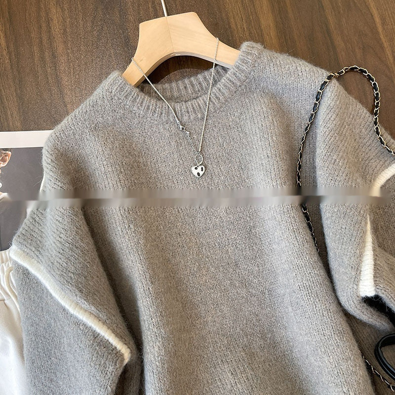 Outer Wear Loose Slimming Patchwork Knitwear Top
