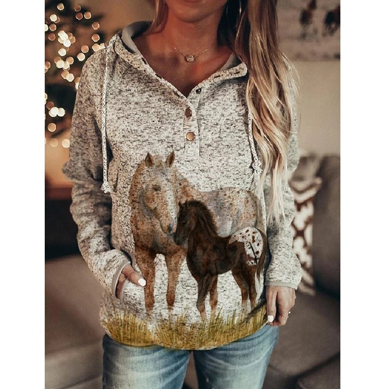 Autumn And Winter Gray Printing Women's Sweater