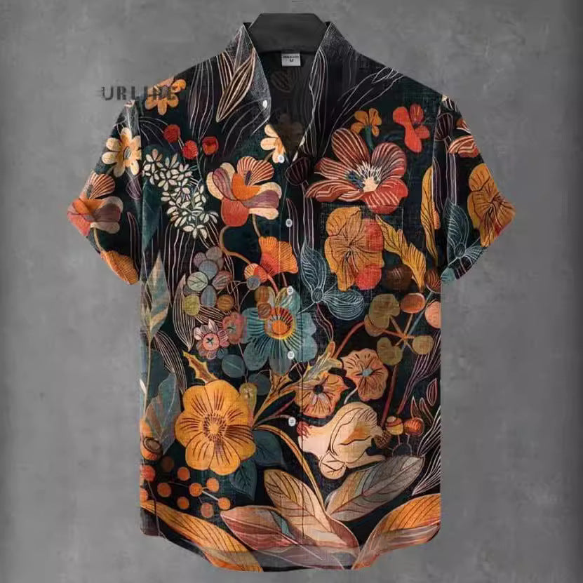 Pattern 3D Digital Printing Loose Trendy Short Sleeve Stand Collar Cardigan Shirt