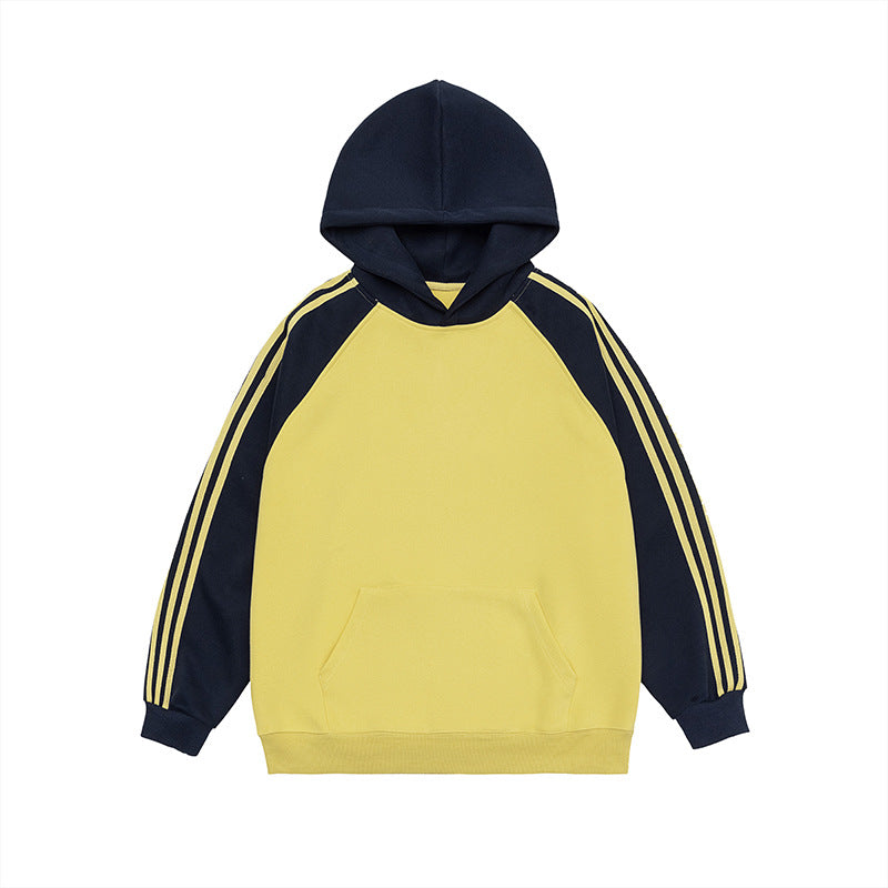 Herre- og dame-stribet kontrastfarve syet raglan-top