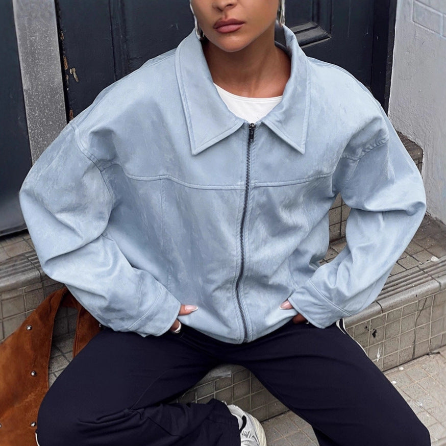 European And American Blue Suede Coat