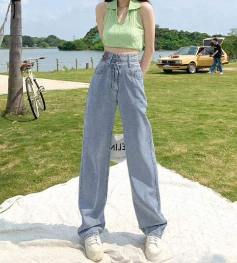 Women's New Fleece-Lined Thickened Loose-Fit Slimming Wide-Leg Denim Jeans
