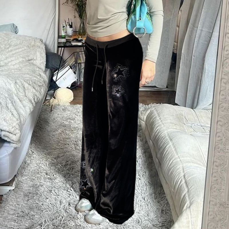 Women's Rib Stitching Velvet Bell-bottom Pants