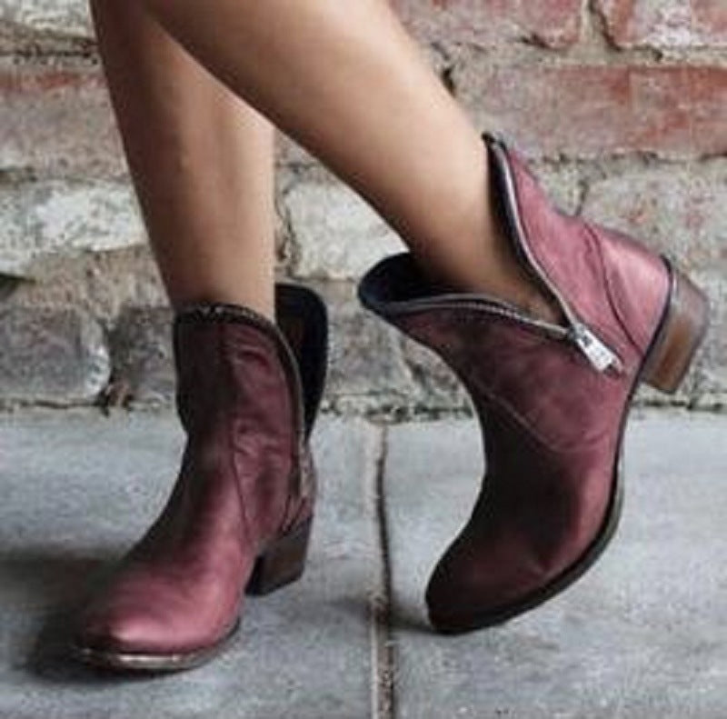 New Autumn And Winter Women's Shoes Pointed Zipper Low Heel Ankle Boots
