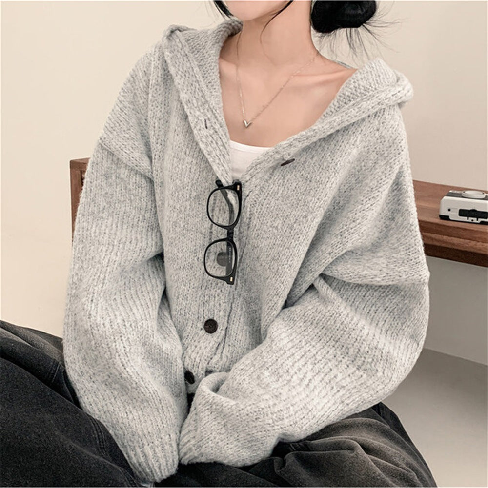 Korean Style Sweater Coat Single Row Button Knitted Cardigan