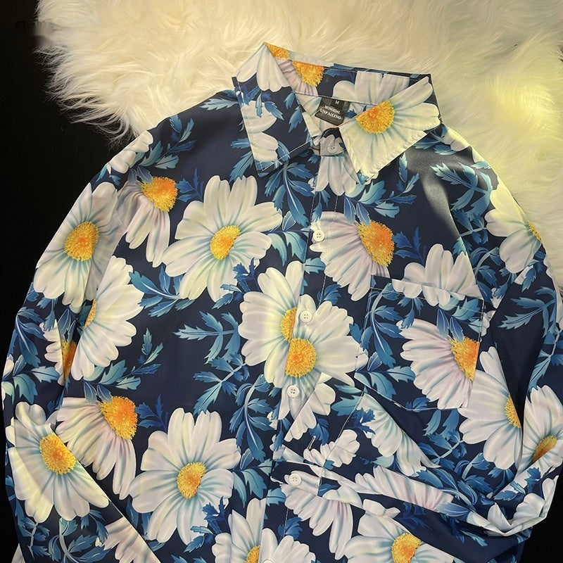 Hong Kong Style Printed Shirt Men's And Women's Loose Long Sleeves