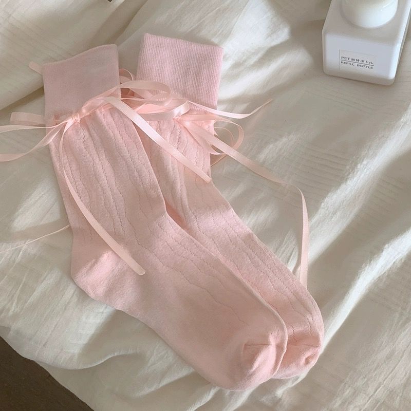 Women's Socks Mid-calf Strap Bow Thin Stockings