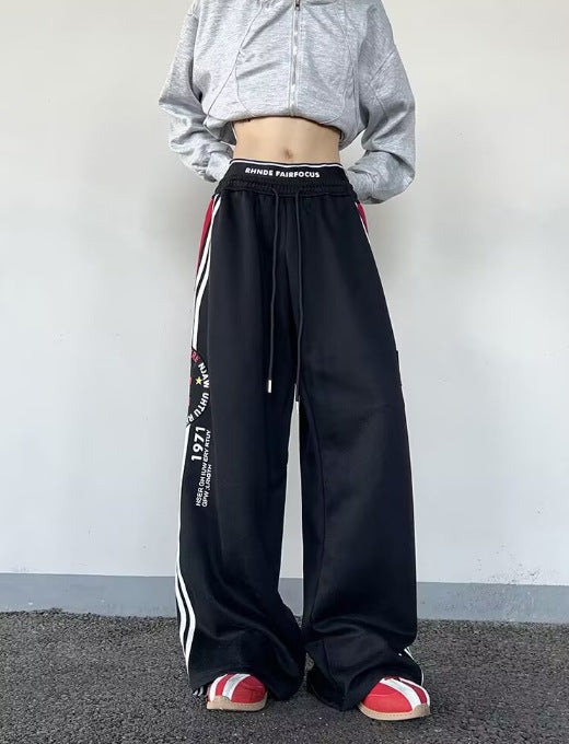 Loose Casual Side Stripe Straight Wide-leg Pants For Autumn And Winter