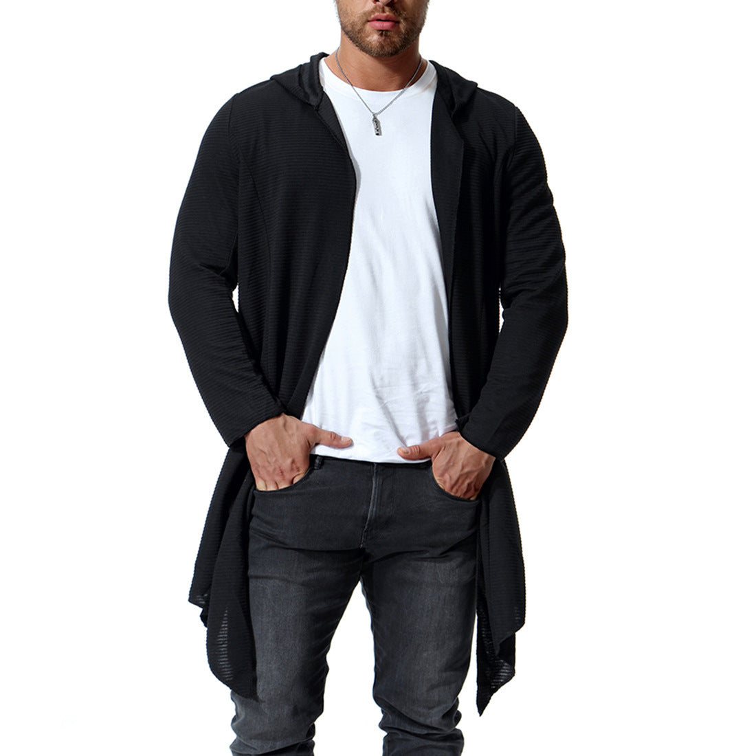 Mid-length Non-buckle Windbreaker Hooded Cloak Europe And America