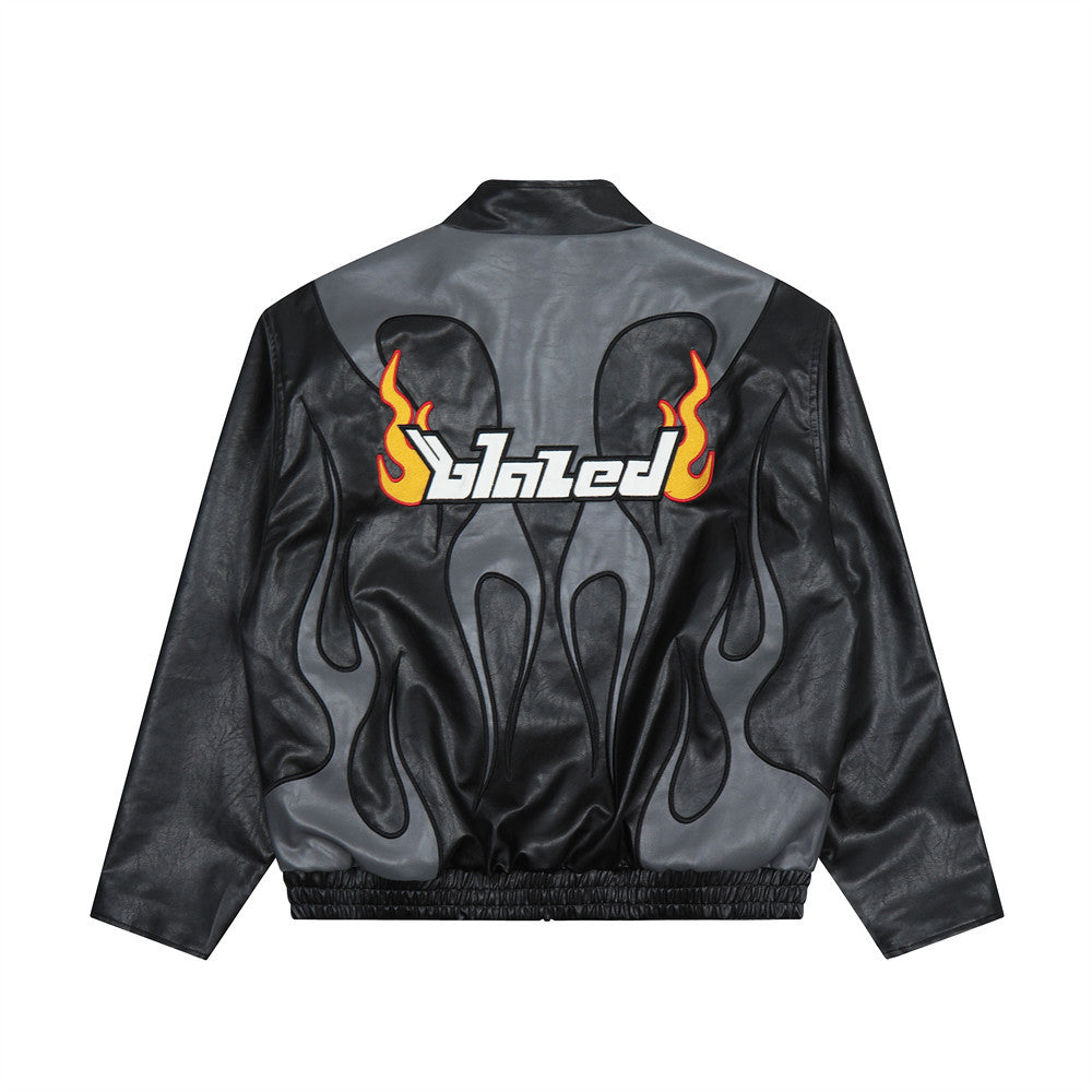 Mænds Mode Personlighed Patch Broderi Lokomotiv Racersuit Læderfrakke