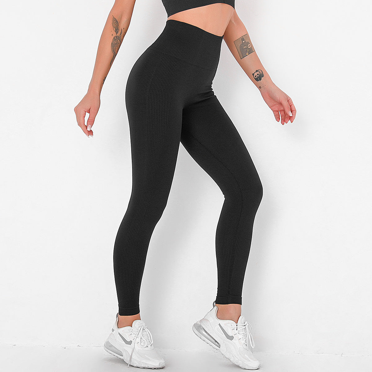 Seamless Solid Color Striped Hip Wicking Yoga Pants