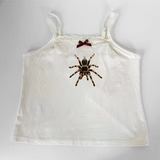 Cute Spider Print Pattern Lace White Lace American Style