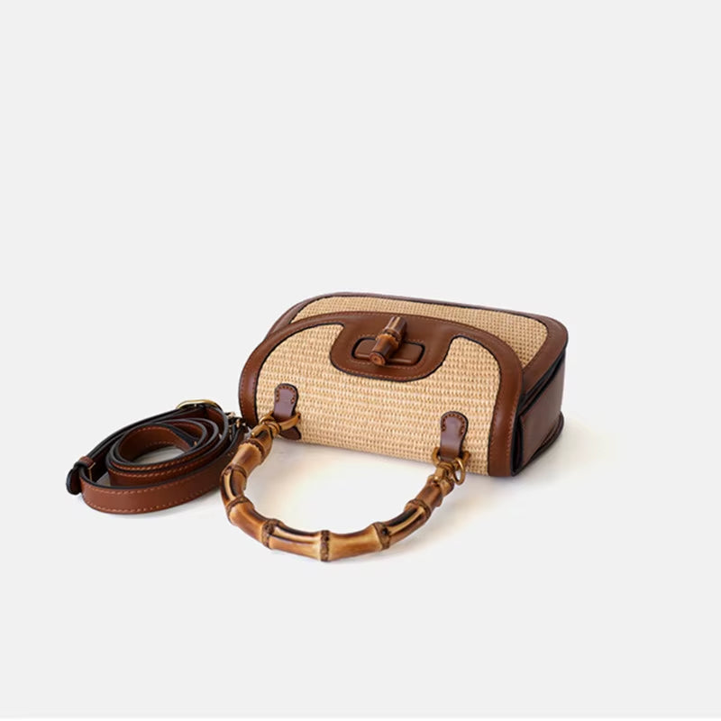 Luxury Genuine Leather Handbags for Women with Bamboo Handles - High-Quality Designer Bags