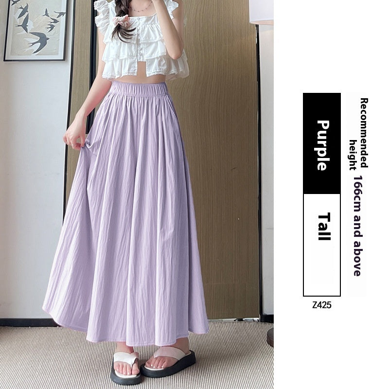 High Waist Slimming A- Line Skirt Casual Small Ice Silk Wide-leg Pants