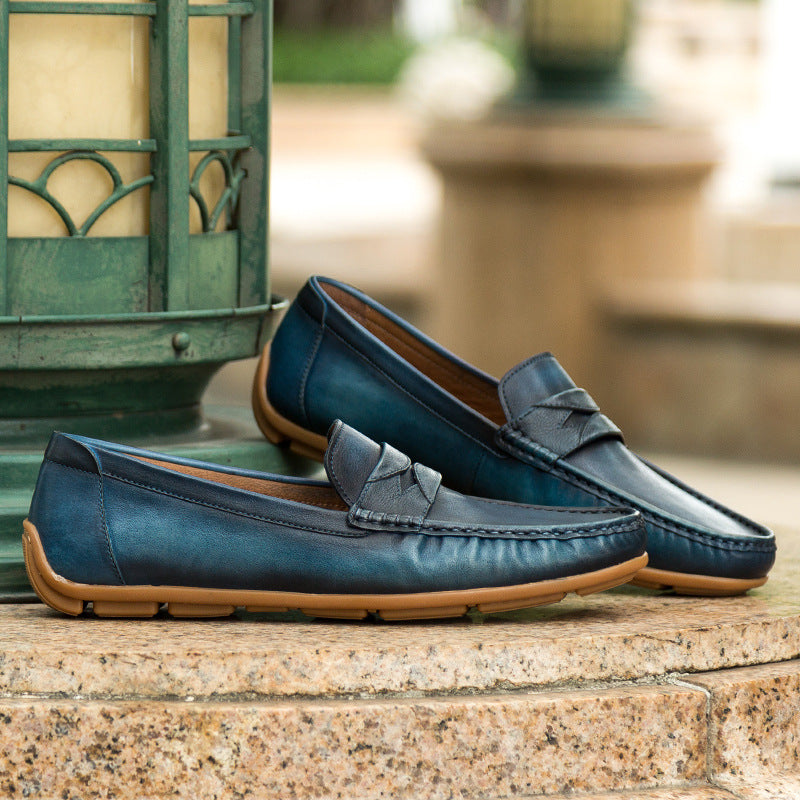 First Layer Cowhide Casual Shoes One-step Men's Shoes Driving Shoes