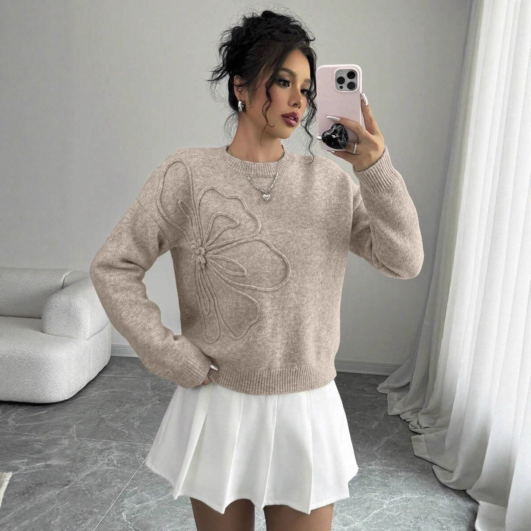 Moderigtig All-match Casual Blomster Rund Hals Sweater Dame Sweater